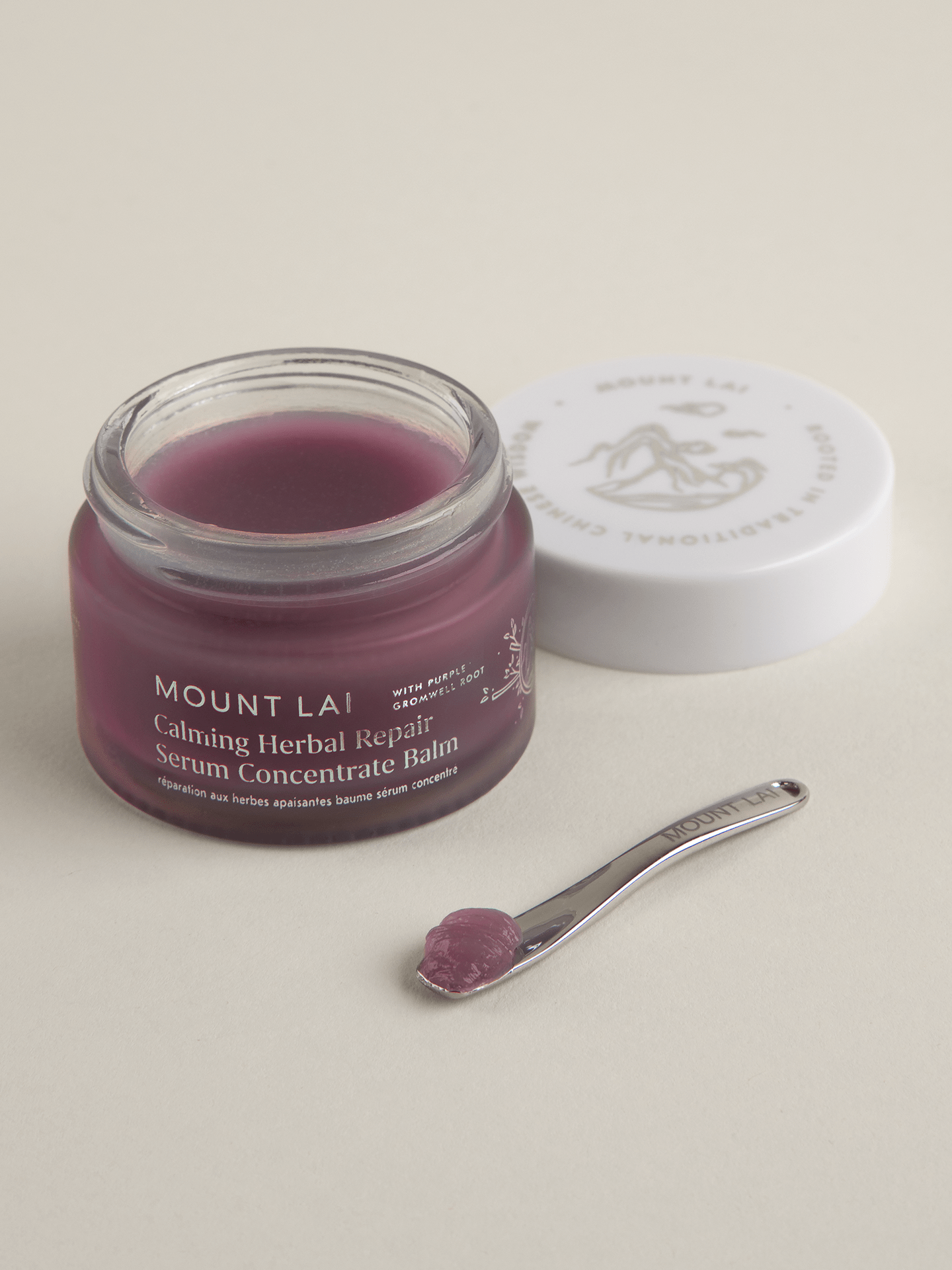 Calming Herbal Repair Serum Concentrate Balm with scooping spoon and lid