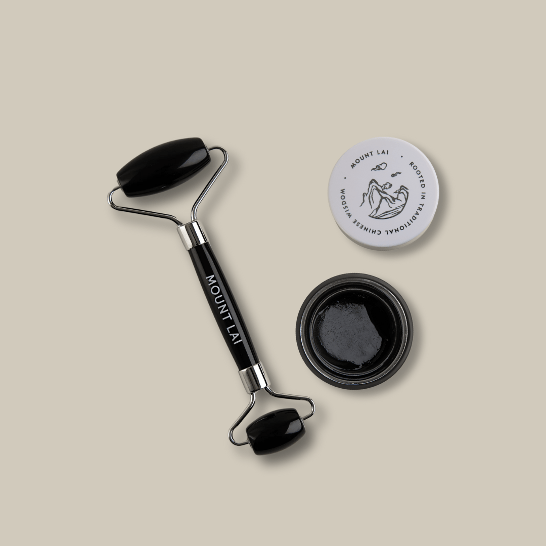 DETOXIFY RITUAL: Black Obsidian Facial Roller + Warming Bamboo Charcoal Cleansing Balm (30ml)