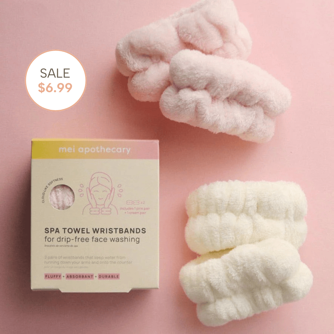 Mei Apothecary Spa Towel Wristbands for Drip-Free Face Washing - 2 Pairs