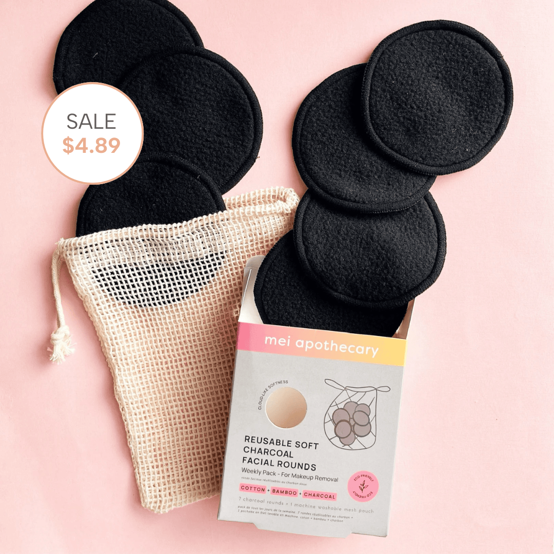 Mei Apothecary  Reusable Charcoal Soft Facial Rounds for Makeup Removal - 7pk
