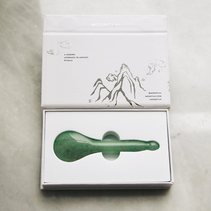 The Mount Lai Acupressure Gua Sha Spoon. Gua sha is a Traditional Chinese Medicine practice that can lift and contour the face over time.