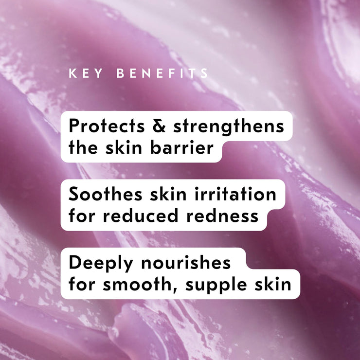Protects & strengthens the skin barrier. Soothes skin irritations for reduced redness. Deeply nourishes without clogging pores.